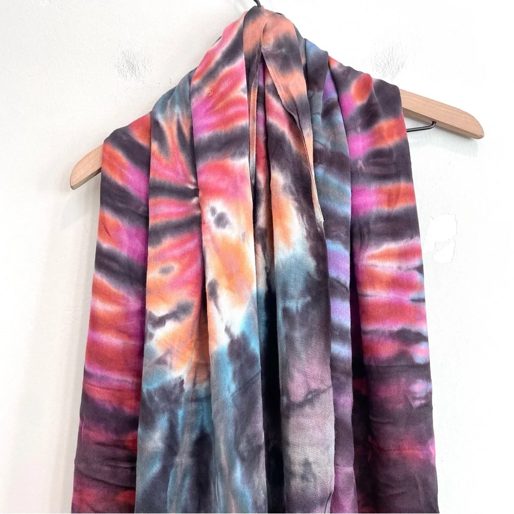 Brightly Twisted Tie Dye Twist Fringe Hem Scarf